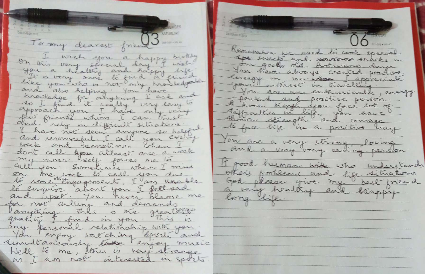 testimonial handwritten note text roshni haridas cv geetha